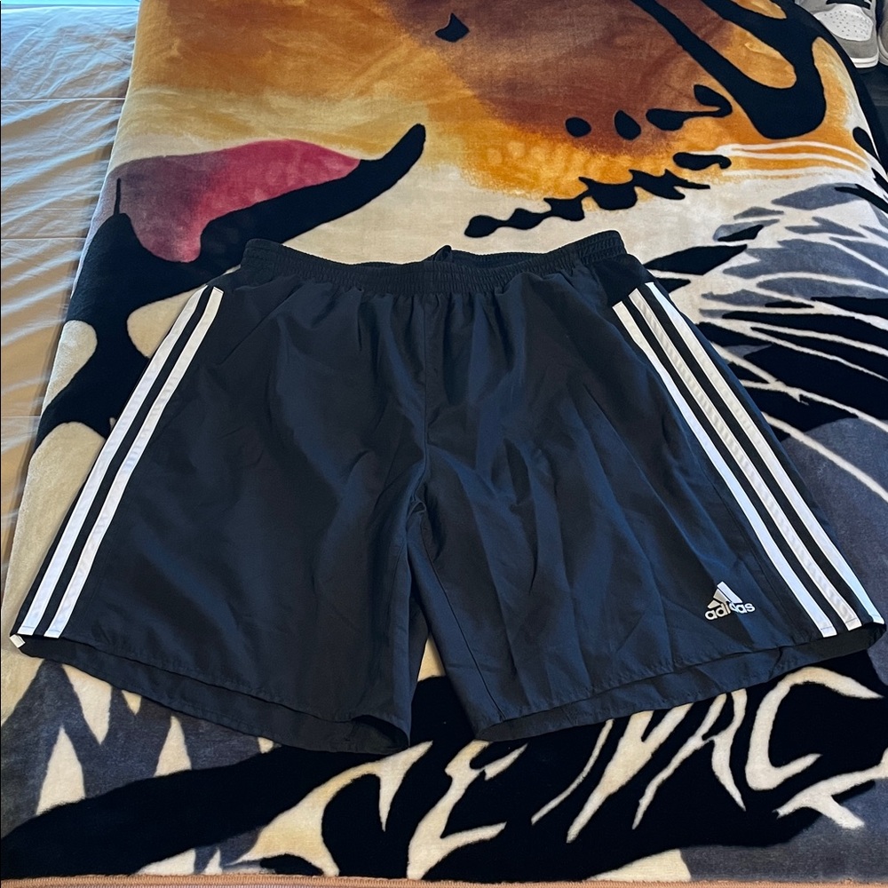 adidas Black Athletic Shorts with White Side Stripes